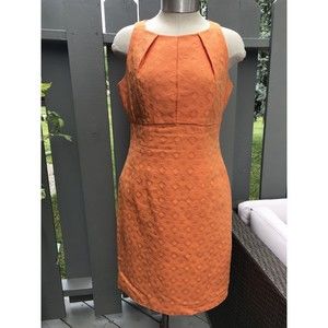 Taylor Orange Sheath Dress Sz 4  100% Cotton Lined Knee Length Sleeveless